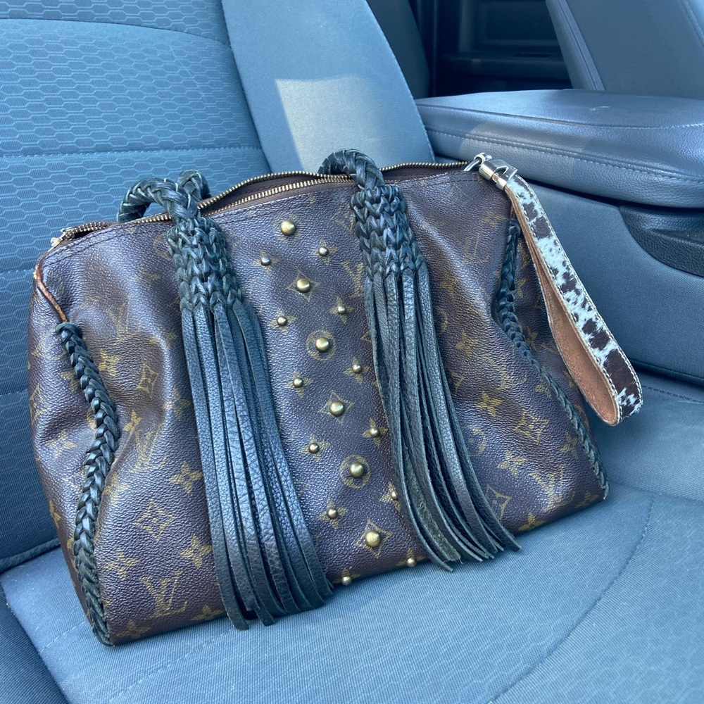 Designer Brown and Black Leather Bag